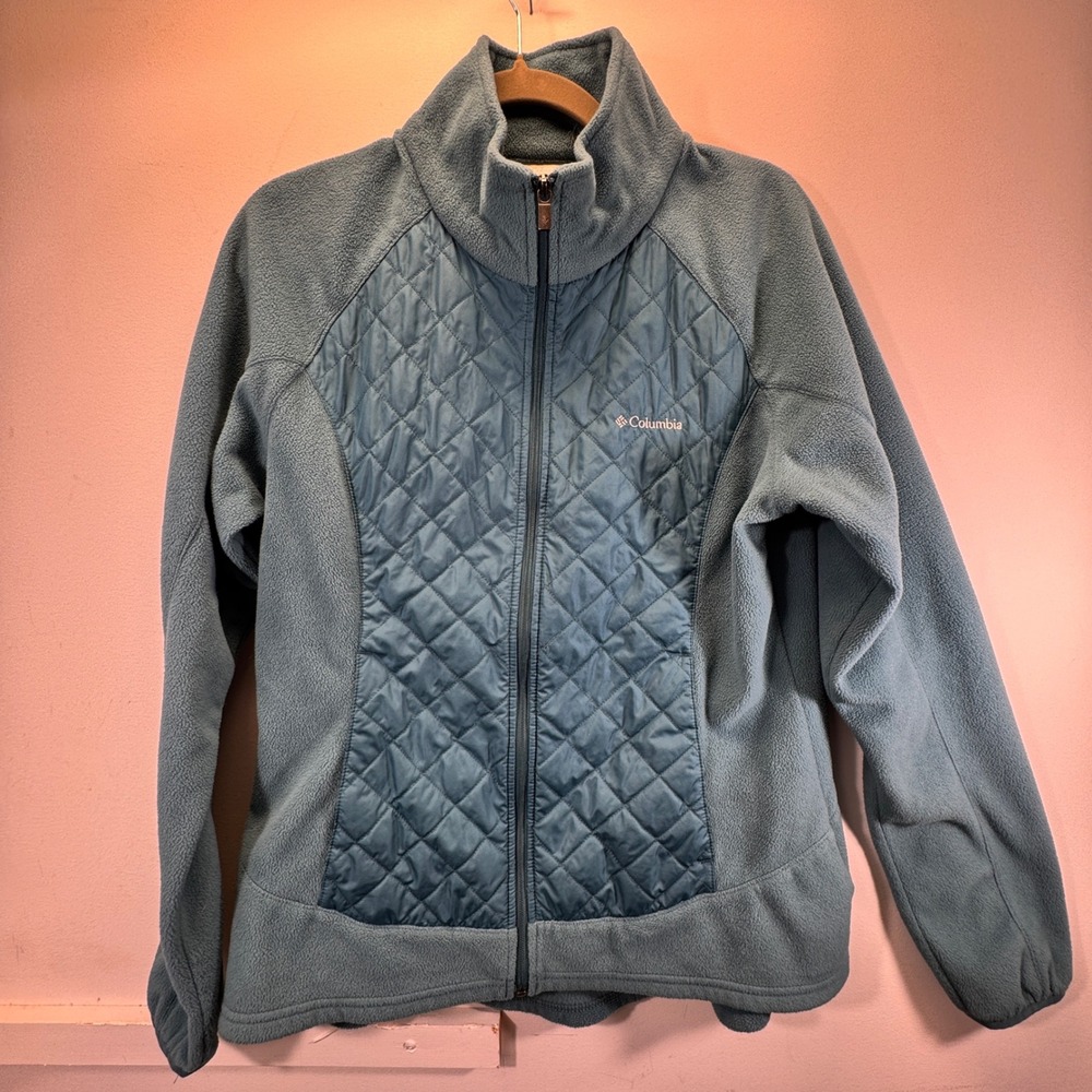 Columbia Fleece Jacket Women Large Blue Quilted Spring Gorpcore Layering Cozy
